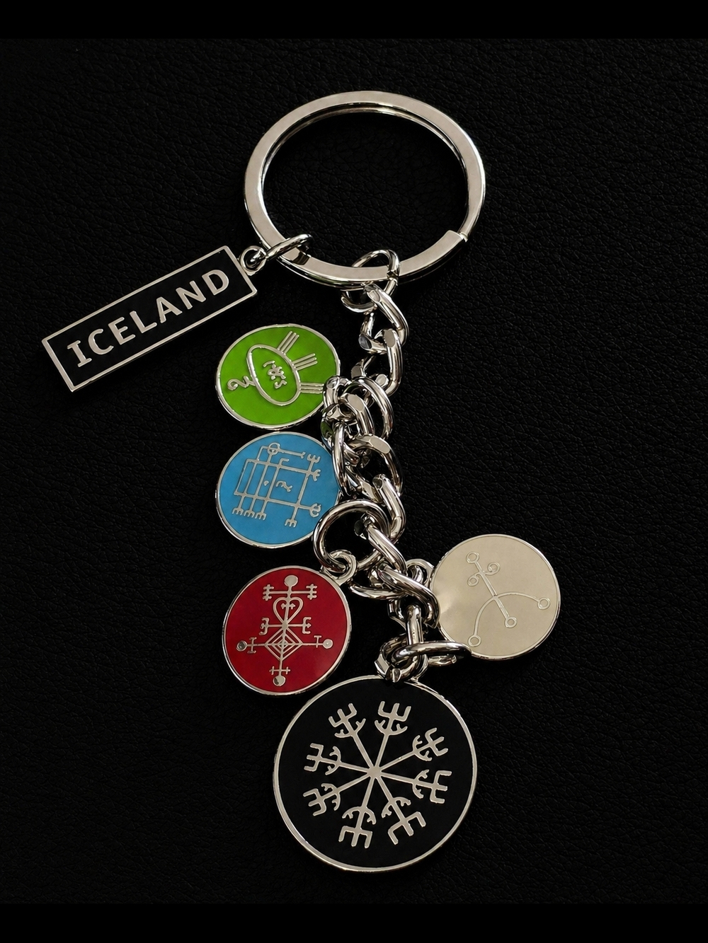 Iceland Charm Keychain with Colorful Rune Discs GALDRASTAFIR